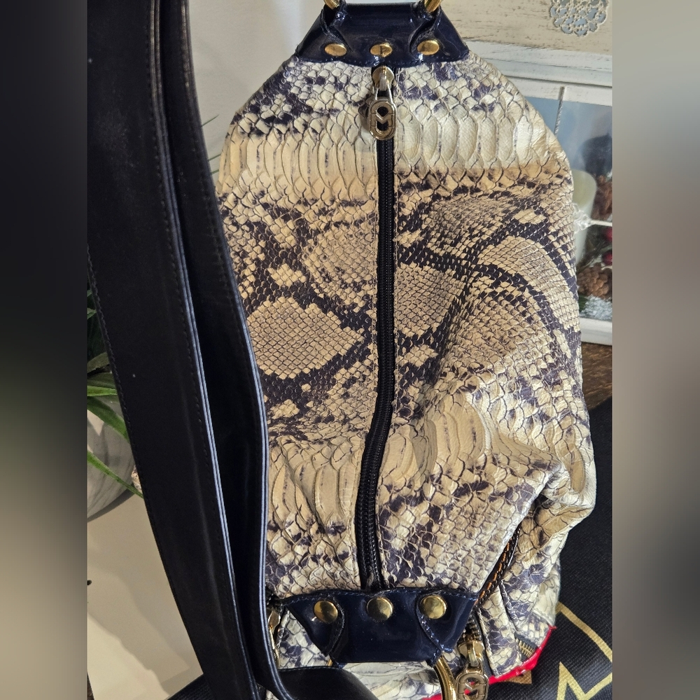 ***SOLD***Marino Orlandi Cream & Brown Snakeskin Sling Back Bag - Picture 8 of 14